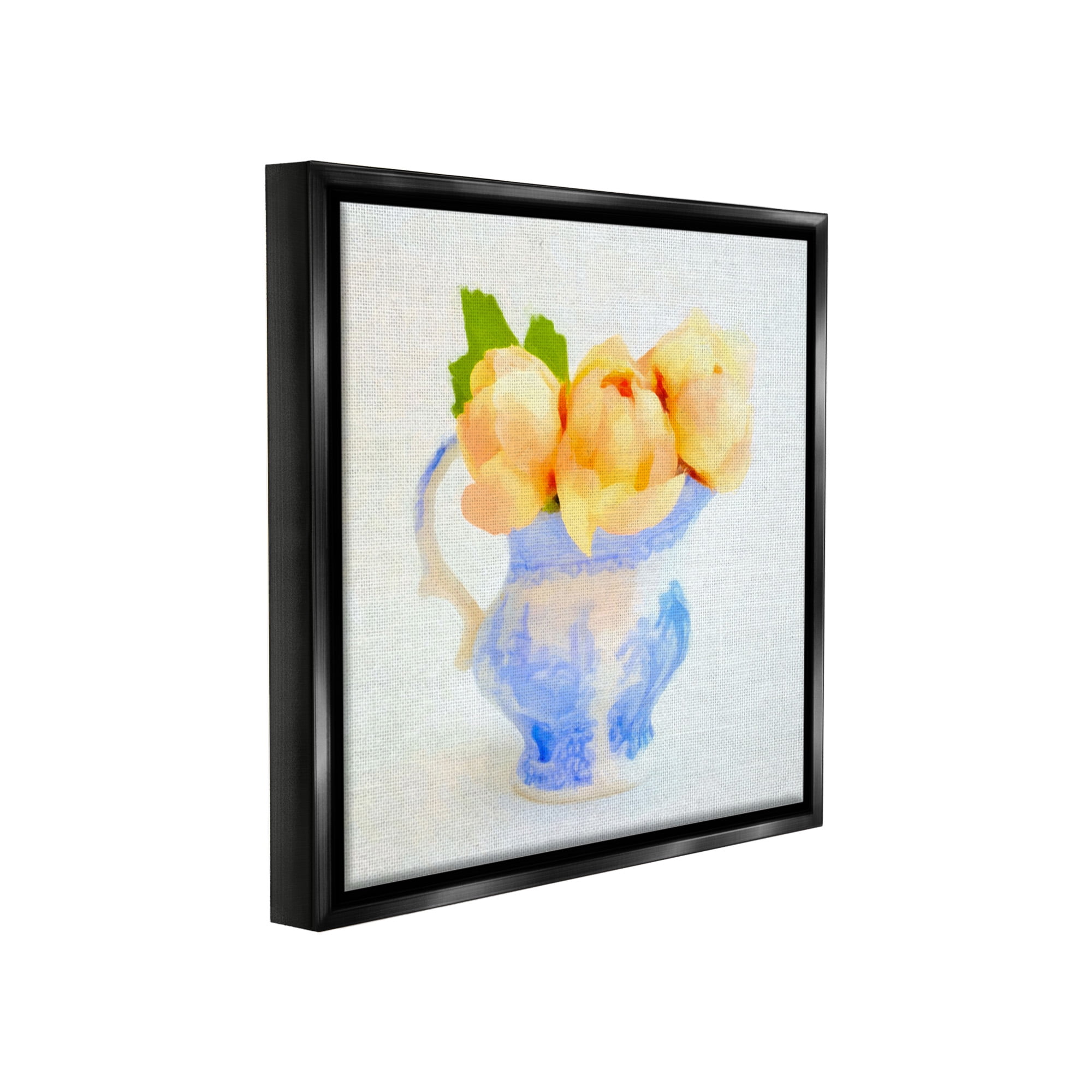 Stupell Industries Yellow Blooms in Pitcher Botanical & Floral Painting Black Floater Framed Canvas Art Print Wall Art, 18 x 18