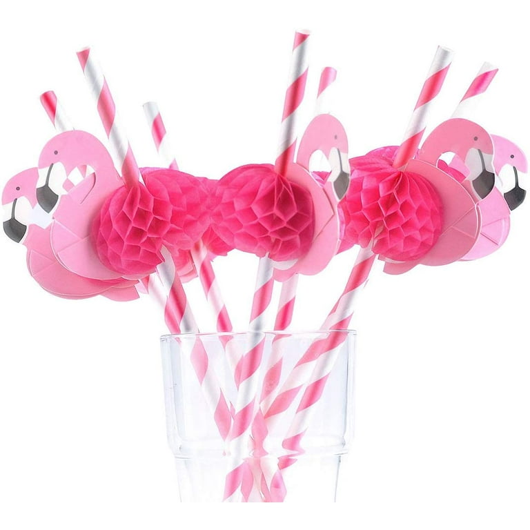 Single yellow drinking cocktail straw decorated with pink flamingo isolated  on white background. File contains clipping path Stock Photo - Alamy
