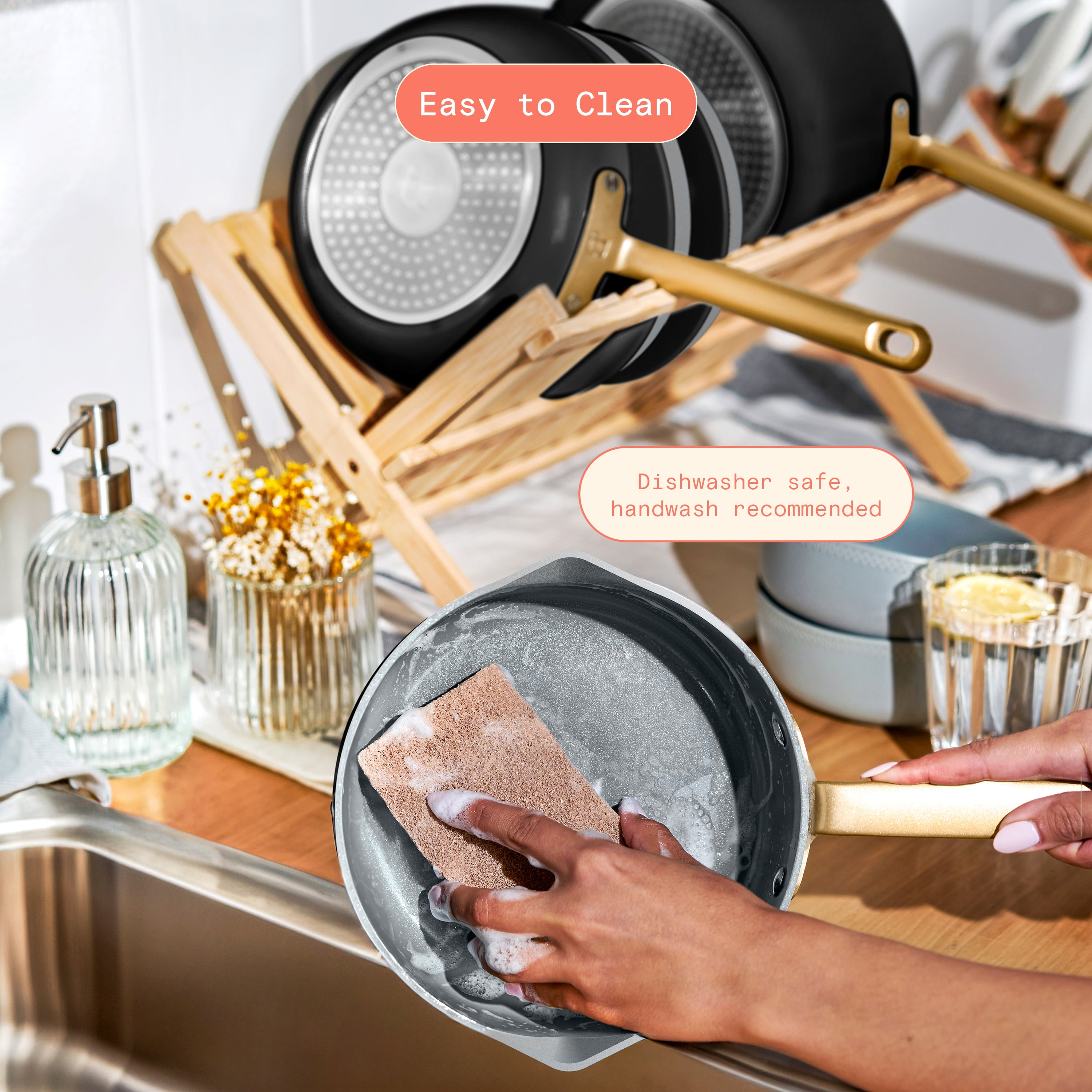 Beautiful 12-Piece Ceramic Nonstick Cookware Set, Pots and Pans with Strainer Lids, Black Sesame by Drew Barrymore