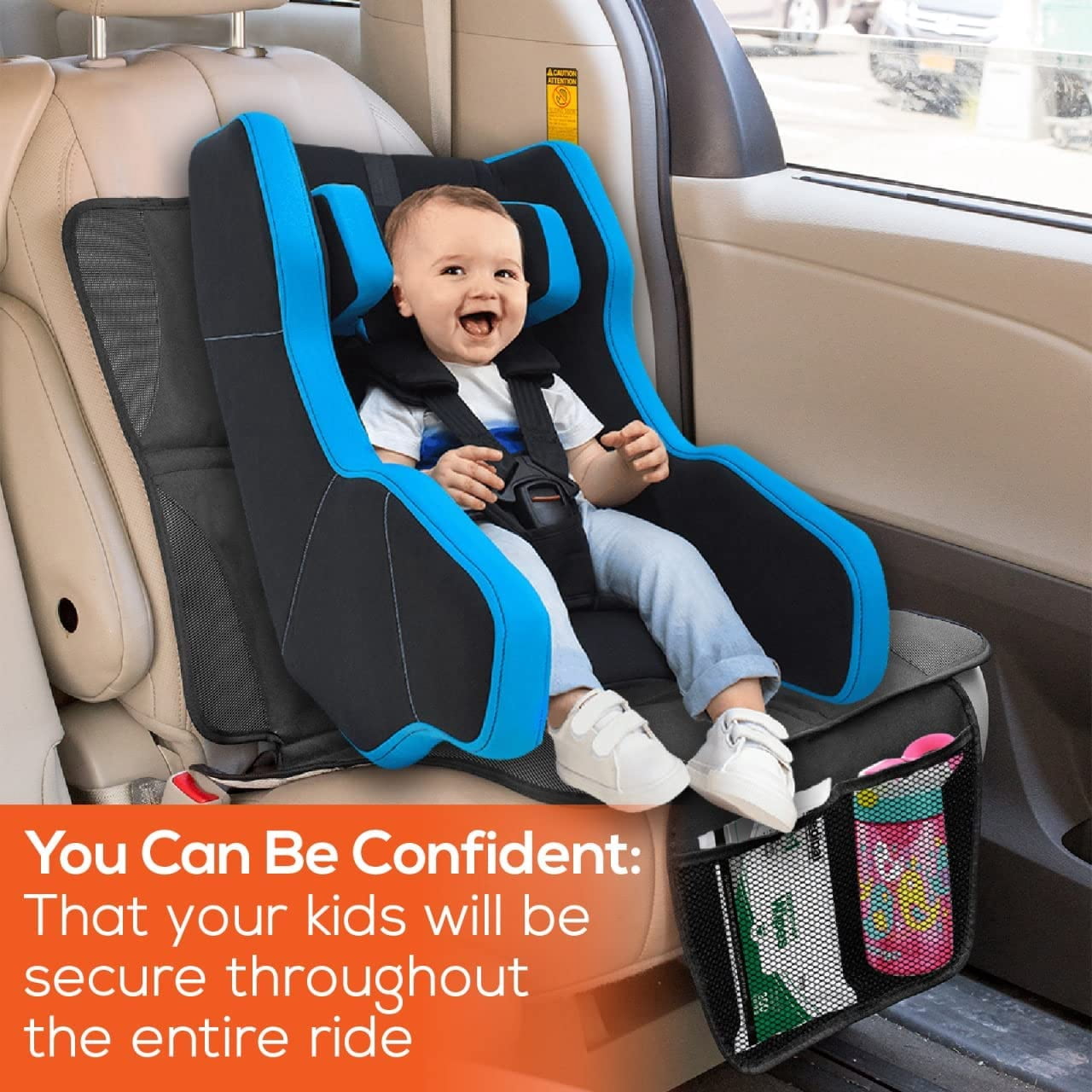 Trobo Car Seat Protector + Backseat Organizer With iPad And Tablet Holder, Waterproof Carseat Cover For Child Car Seat & 5 Pocket Storage Kick Mats Back Seat Protector For Leather Seats, Kids Feet