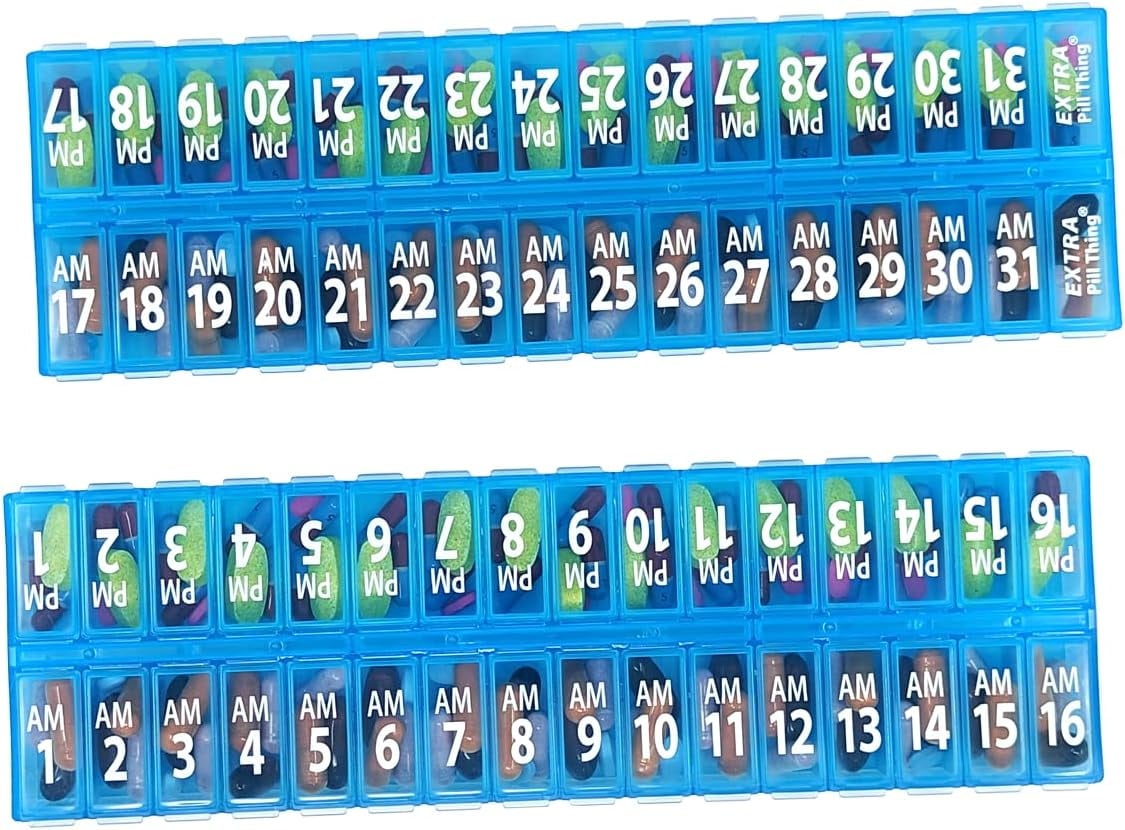 Pill Thing Twice-a-Day Monthly Medication Organizer with Compartments - 31 Day AM/PM (Blue)