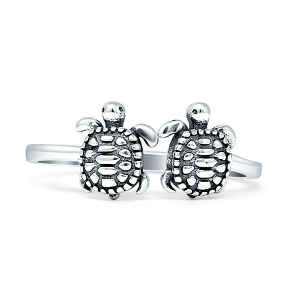 Turtle Couple Ring Oxidized Minimalist 925 Sterling Silver size 5