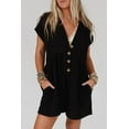 thumbnail image 2 of Women's Black V Neck Loose Cuffed Short Sleeve Romper, 2 of 8