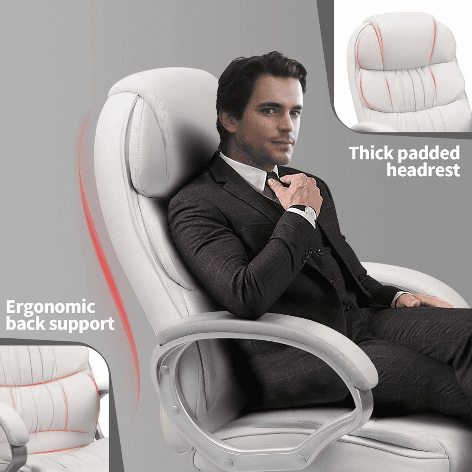 Furmax High Back Office Adjustable Ergonomic Desk Padded Armrests Executive PU Leather Swivel Task Chair with Lumbar Support, White