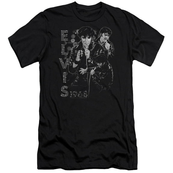 Elvis Presley Leathered Adult 30/1 T-Shirt Black