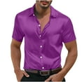 thumbnail image 2 of Sakmal Button Down Shirts for Men Summer Short Sleeve Tshirts Purple Solid Shirts for Men 2XL, 2 of 8