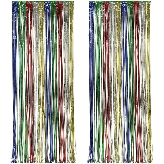 Way to Celebrate Multicolor Foil Fringe Door Curtain for Parties, 8' x 3', 2 Count