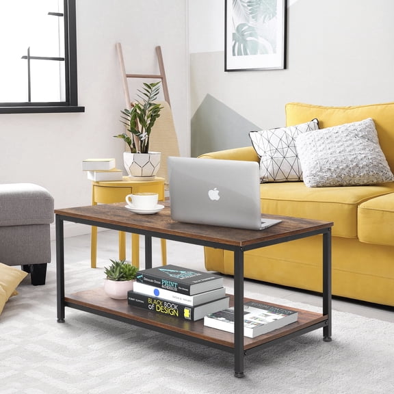 ZENY Rectangle Wood Coffee Table Metal Frame MDF Home Tea Table Desk Rustic Brown