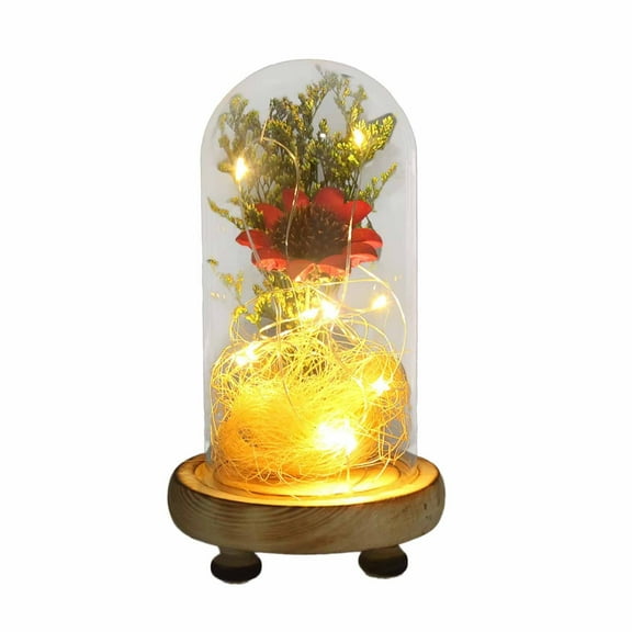 Wovilon Sunflower Gifts for Women, Lighted Sunflowers in Glass Dome(Red), LED Sunflower Lamp, Romantic Gifts for Her on Mother's Day, Birthday, Home Office Decoration