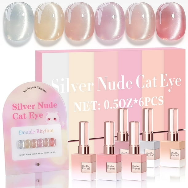 Set de esmaltes de uñas en gel Double Rhythm Cat Eye 15 ml x 6 (plateado)
