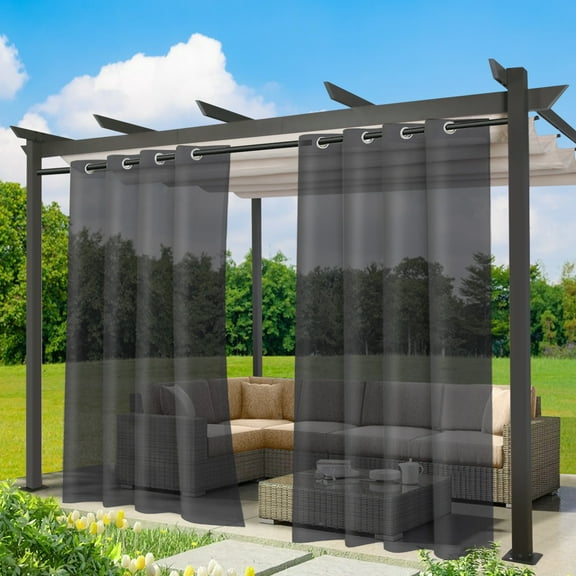 Lapalife Outdoor Sheer Curtains for Patio Waterproof, Breathable Grommet Voile Sheer Curtains for Porch, Pergola, Cabana, Living Room, Bedroom, 52"x 96", Black, 1 Panel