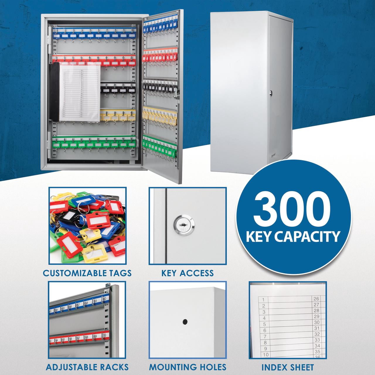 300 Keys adjustable Key Lock Box Grey