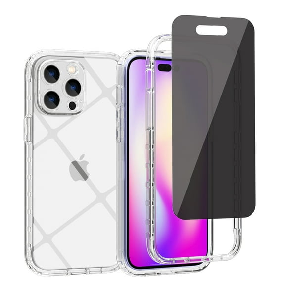 Xhy iPhone 14 Case with Privacy Screen Protector 2 in 1 Reinforced Bumper Protection Anti Scratch Transparent Shockproof Durable Non-Yellowing Crystal Clear Case for iPhone 14 6.1 inch 2022 Phone