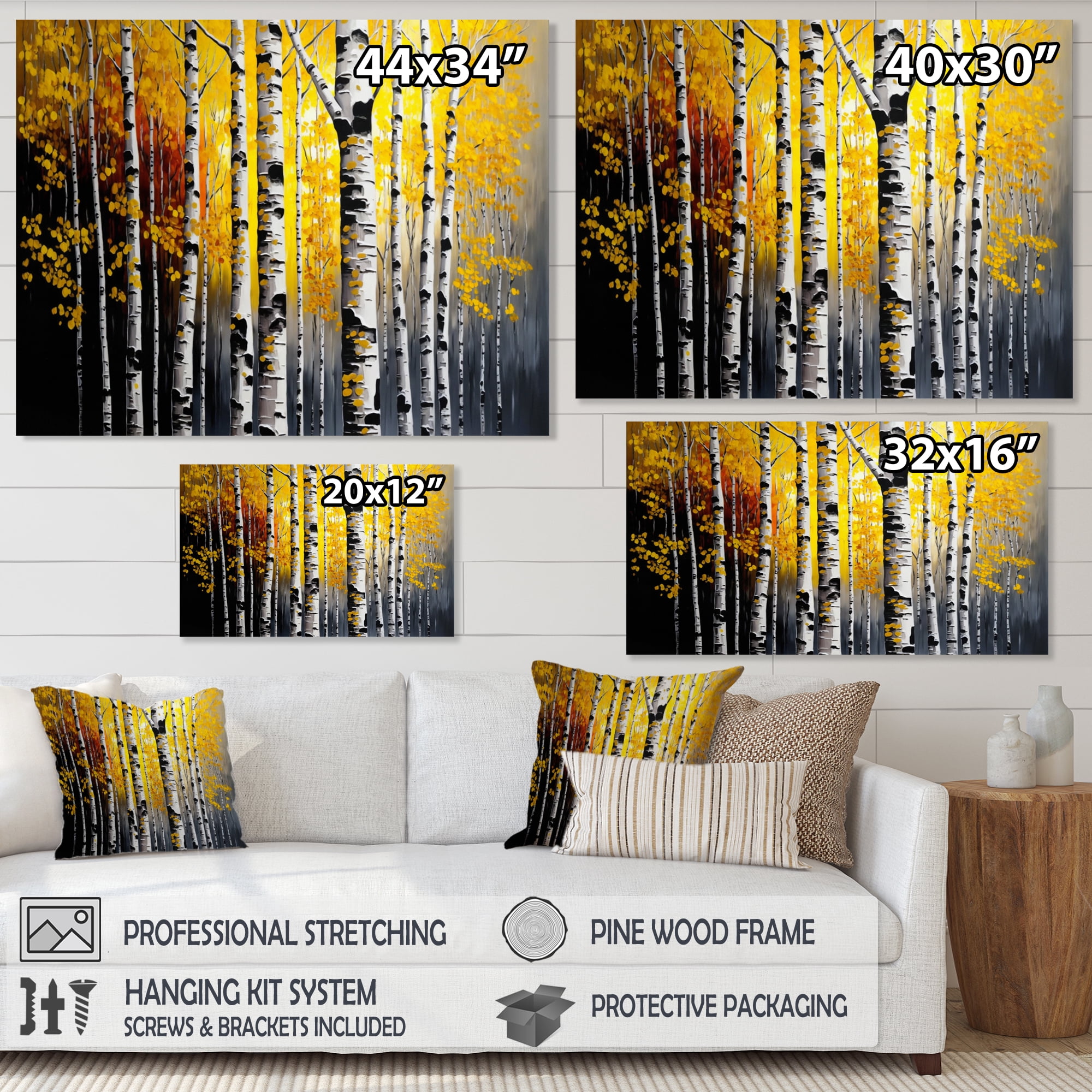 Designart Into A Golden Birch Forest VI Canvas Wall Art