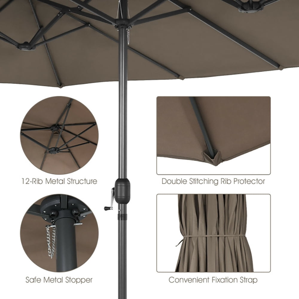 Aimee Lii 15 Feet Patio Double-Sided Umbrella with Hand-Crank System, Sunbrella Patio Umbrellas, Brown