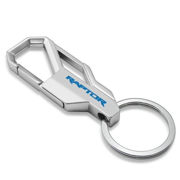iPick Image for Ford F-150 Raptor in Blue Silver Carabiner-style Snap Hook Metal Key Chain, Official Licensed