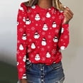 thumbnail image 2 of IROINNID Christmas Long Sleeve Shirts for Women Crewneck Holiday Shirt Printed Casual Loose Fit Pullover Classic Tops,Red, 2 of 5