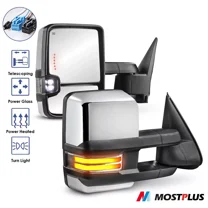 MOSTPLUS Pair Chrome Power Heated LED Signal Tow Mirrors for 2003-2007 Chevy Silverado GMC Sierra