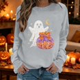 thumbnail image 2 of WEIWEN Halloween Sweatshirts for Women Cute Ghost Pumpkin Graphic Crewneck Long Sleeve Sweaters for Women Spooky Season Pullover Tops Womens Fall Fashion Clothing Light Gray, M, 2 of 7