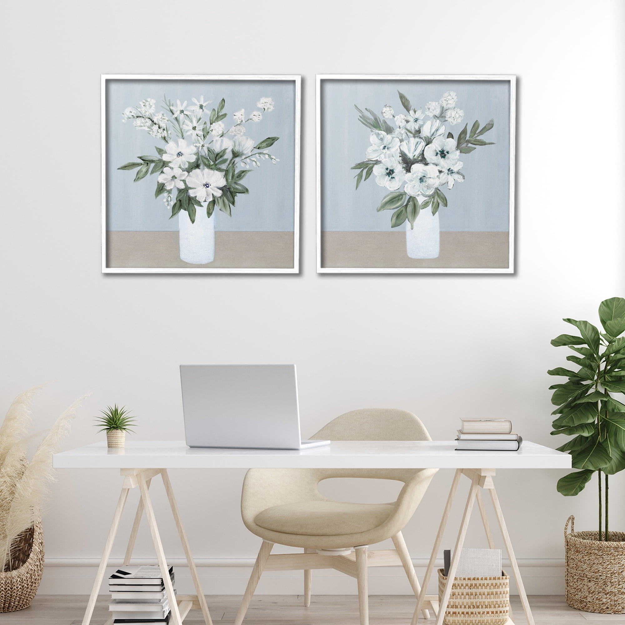 Stupell Industries Mixed White Blossoms 2 Piece White Framed Giclee Art Set, design by Marilyn Dunlap