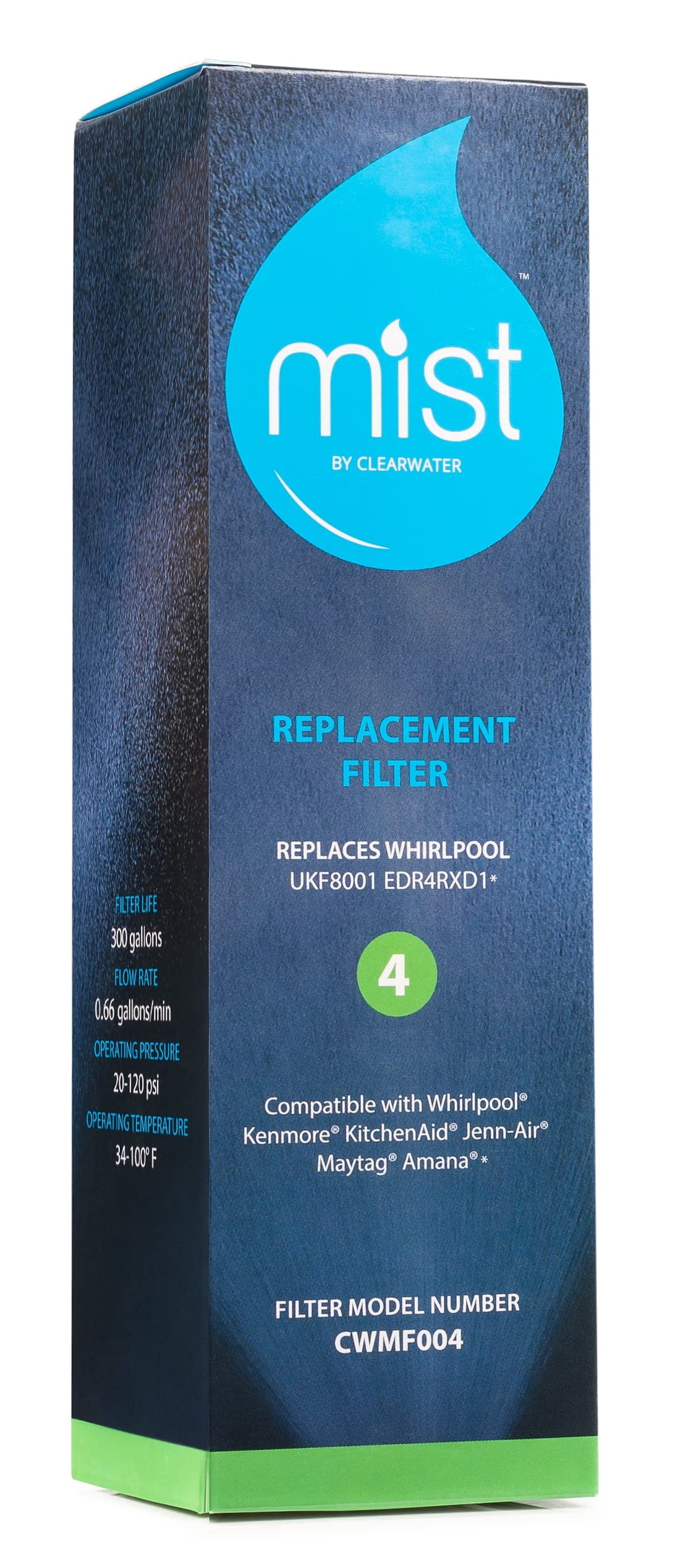 Mist UKF8001 Refrigerator Water Filter Replacement for Maytag, Whirlpool Filter 4 Everydrop EDR4RXD1, 4396395, Kenmore 46-9005, RWF0900A Refrigerator Water Filter, 3-Pack