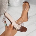 thumbnail image 2 of Chunky Heels for Women Clear Block Heels Sandals Square Toe Open Toe Transparent Strap Comfortable Dress Shoes Slip on Mules Brown 9(42), 2 of 9