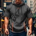 thumbnail image 4 of Mens Tactical Short Sleeve Half Zip Hoodie Muscle Fit Pullover Sweatshirt Cargo Arm Pocket Drawstring Hood Zipper Pocket Summer Streetwear Dark Gray 3XL, 4 of 5
