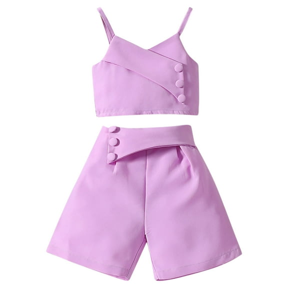 Odeerbi 18M-6Y Toddler Girls Summer Suits Camisole Tops Suit Shorts Outfits Suspender Top with Dress Shorts Two-piece Set Toddler Girls Clothes