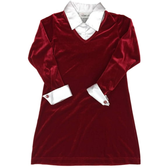 Girls Red Velvet & White Satin Holiday Party Flower Girl Dress 6