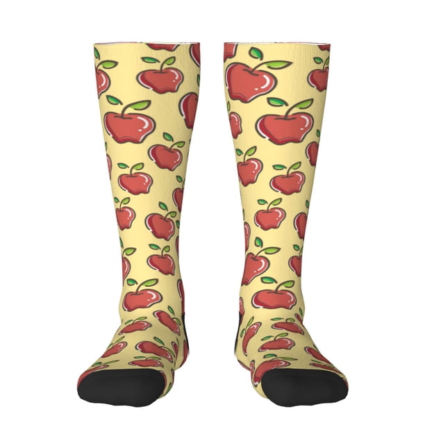 Fotbe Apple Calcetas Divertidas Estampadas para Hombre y Mujer, Calcetas de Algodón hasta la Rodilla para Caminar, Correr, Enfermería y Embarazo