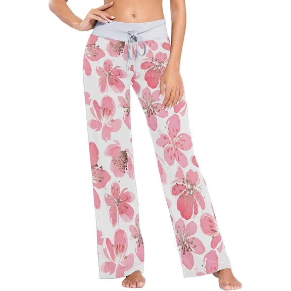 GZHJMY Women's Pajama Pants Peach Blossom Pink Comfy Stretch Sleepwear Essentials womens Lightweight Lounge Terry Pajama Pant, Small