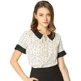 thumbnail image 1 of Blusa Allegra K de Lunares Manga Corta Cuello Peter Pan Beige M, 1 of 6