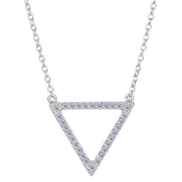 Sterling Silver Triangle Shaped Pendant CZ Necklace, 18"