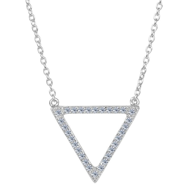 Sterling Silver Triangle Shaped Pendant CZ Necklace, 18"