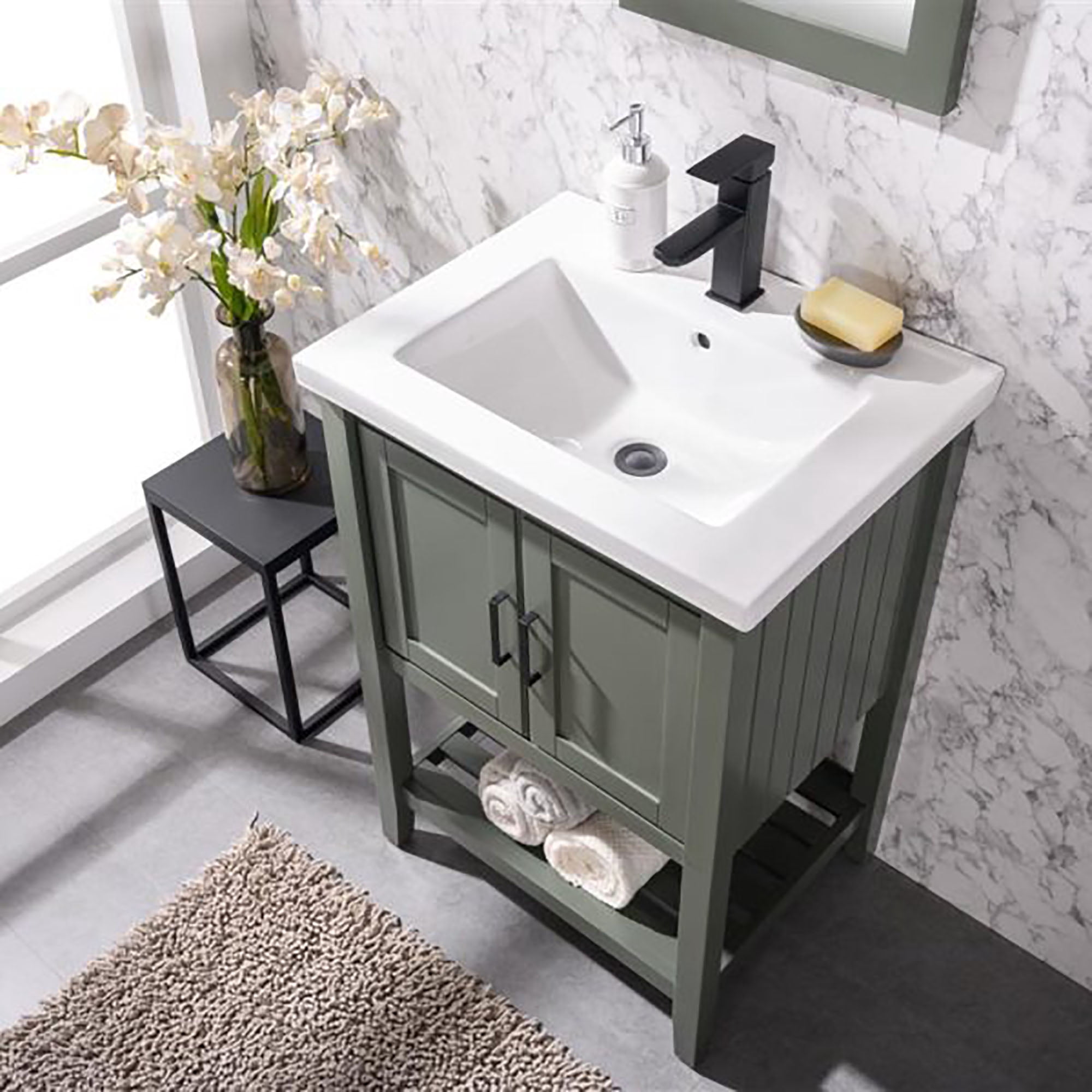 Furniture Indoor Home Decorative Bathroom, Washroom, Kitchen 24" Kd Pewter Green Sink Vanity