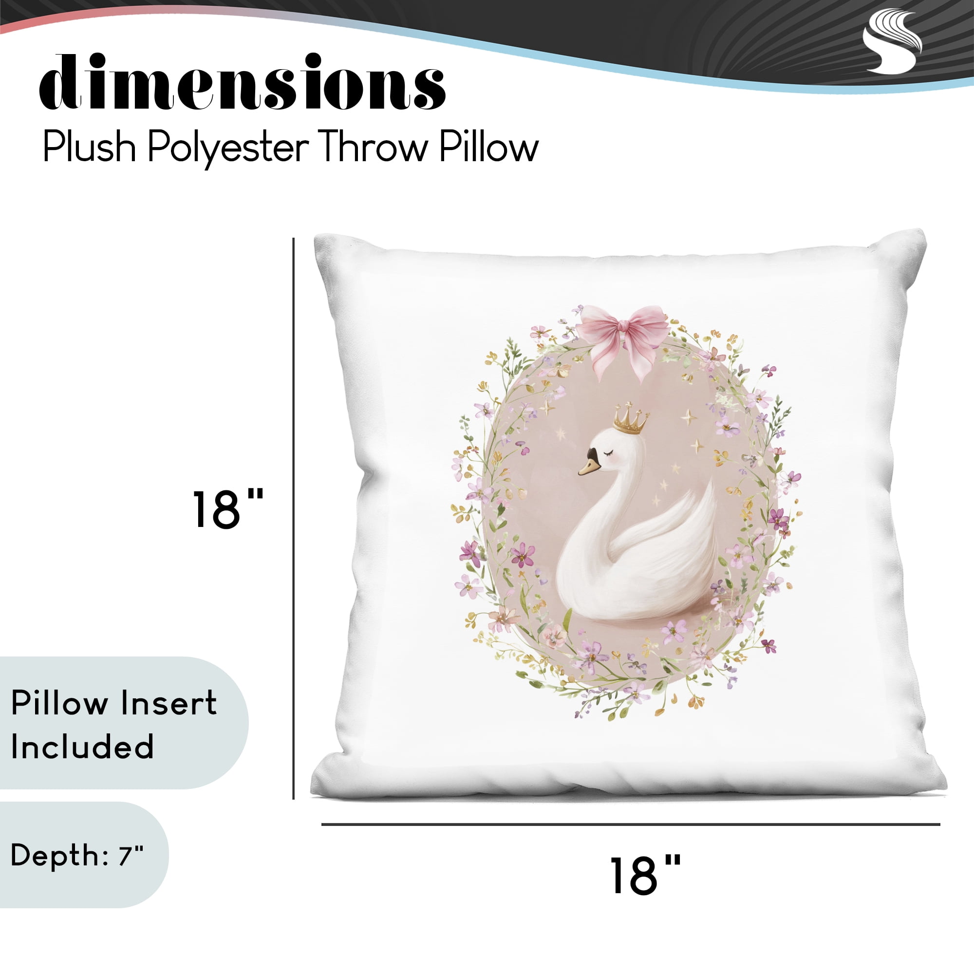 Stupell Industries Queen Swan with Florals Decorative Printed Throw Pillow, design by Christine Simpson Art, 18 x 7 x 18