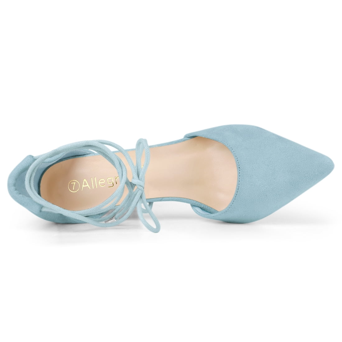 DARING DIVA Women's Pointed Toe Chunky Heels Lace Up Sandals and Pumps Light Blue 8.5