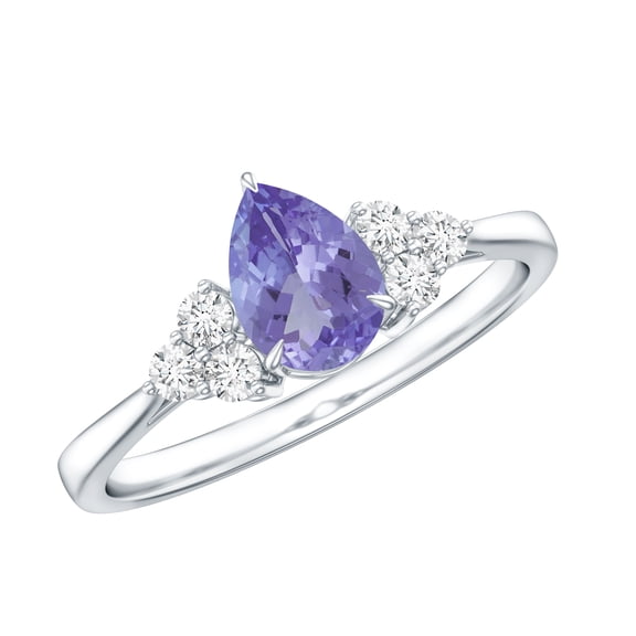 Rosec Jewels Pear Cut Tanzanite Solitaire Ring with Diamond Accent (1.25 CT, AAA Quality), 925 Sterling Silver, US 4.00