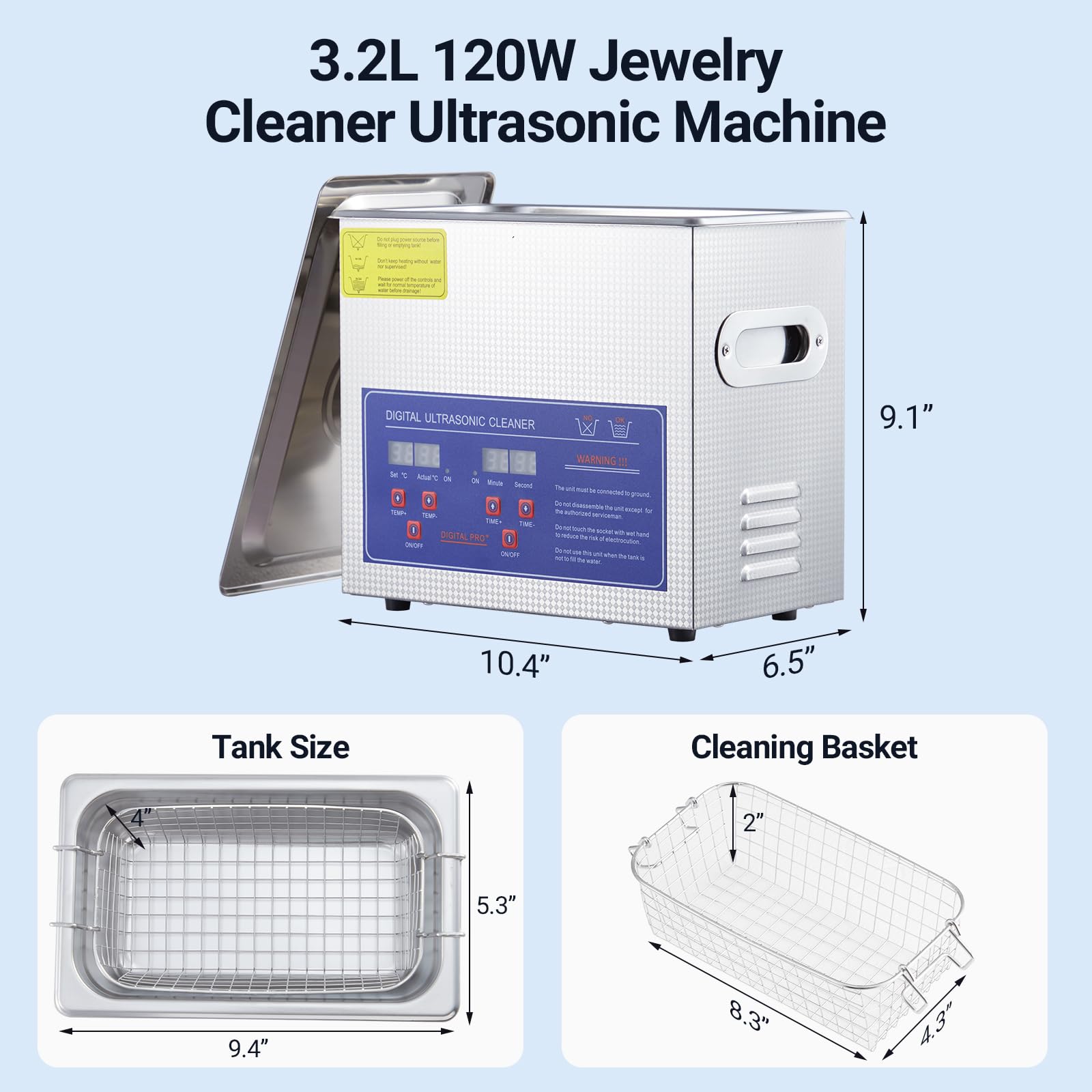 Towallmark Commercial Ultrasonic Cleaner, 10L/6L/3L Professional Ultrasonic Cleaner, 40/30/20kHz with Digital Timer&Heater, 240w Excellent Cleaning Machine for Watch Eyeglasses Rings