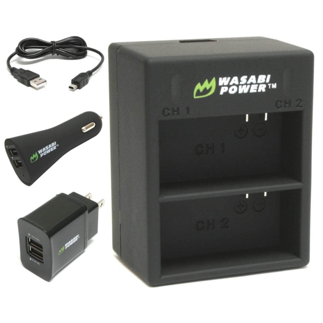 Wasabi Power Dual USB Battery Charger for GoPro HERO3, HERO3+ (with Car