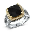 thumbnail image 2 of Gem Stone King 925 Two-Tone Sterling Silver Black Onyx Halo Ring for Women (5.66 Ct Cushion Checkerboard 10MM, Gemstone Birthstone, Size 7), 2 of 3