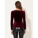 thumbnail image 4 of Blusa de terciopelo para mujer, elegante, con escote corazón, manga larga, top peplum borgoña XS, 4 of 5