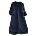 thumbnail image 1 of Innerwin Robes Ligne A Col Rond Dames Robe Midi Fête Manches Longues Ample Bleu Foncé 4TG, 1 of 3