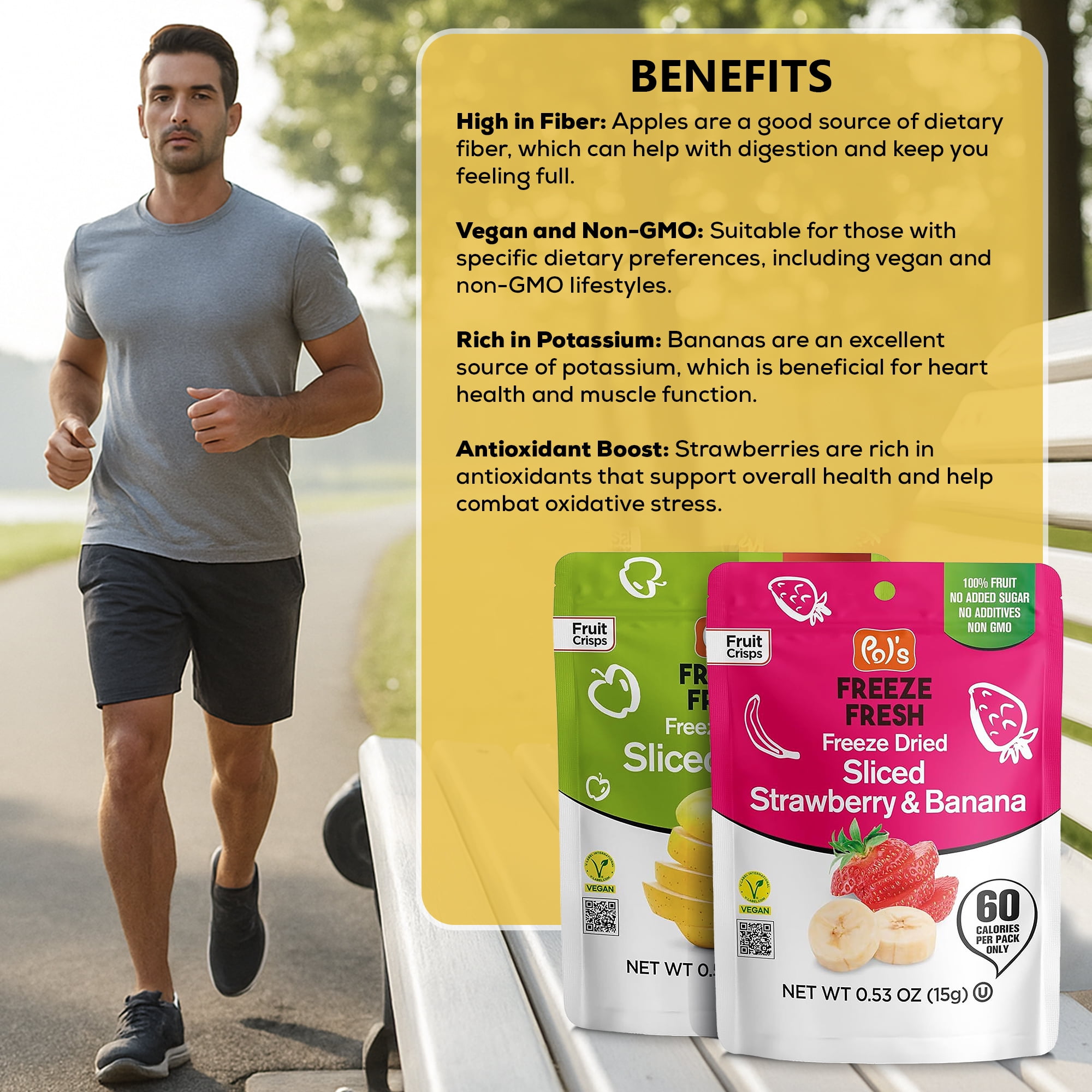 Pol’s Freeze Fresh Premium Freeze Dried Strawberries, Apples, Bananas | Non-GMO, Kosher, Vegan, Gluten-Free, No Additives, No Added Sugar | 6x Sliced Apple & 6x Strawberry-Banana