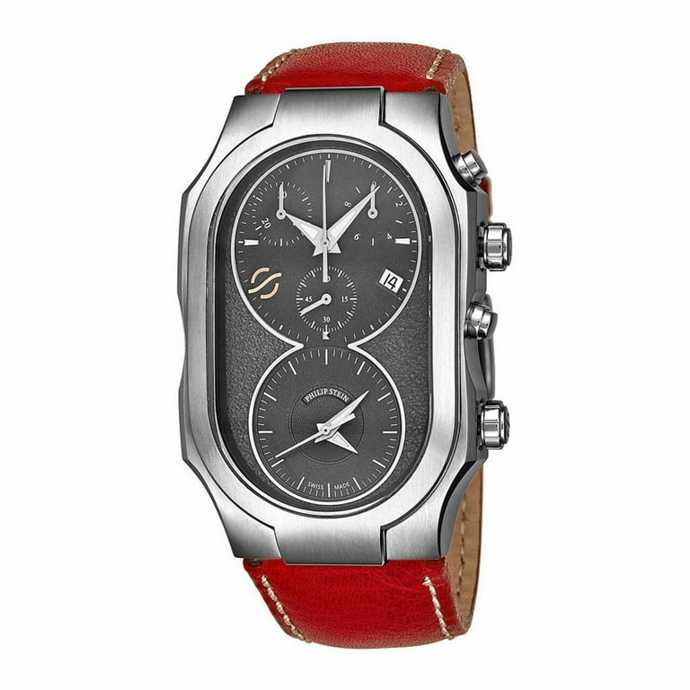 Philip Stein 300SDGCSTR Signature Black Dial Men's Red Leather