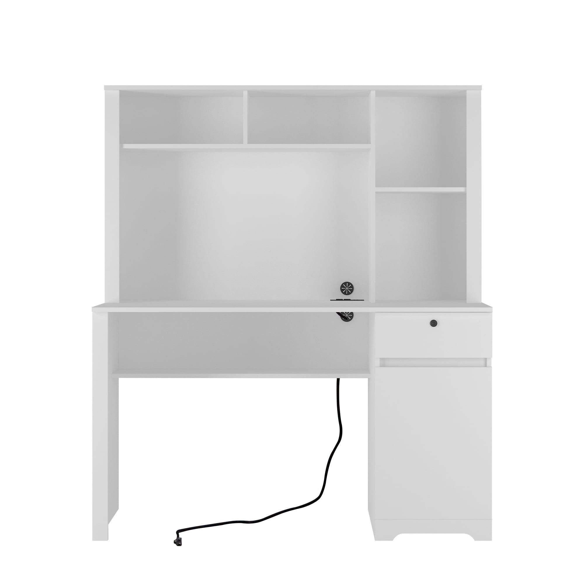 Aukfa Home Office Computer Desk with Hutch and Charging Station, White
