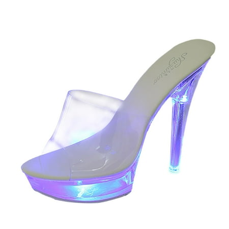 

Kcodviy New Casual Slipper Lady Women Platform Sandals Slides With Square Head Swim Sandals Women Transparent High Heeled Women Platform Sandals Shoes With Colorful Lights For Women Foa