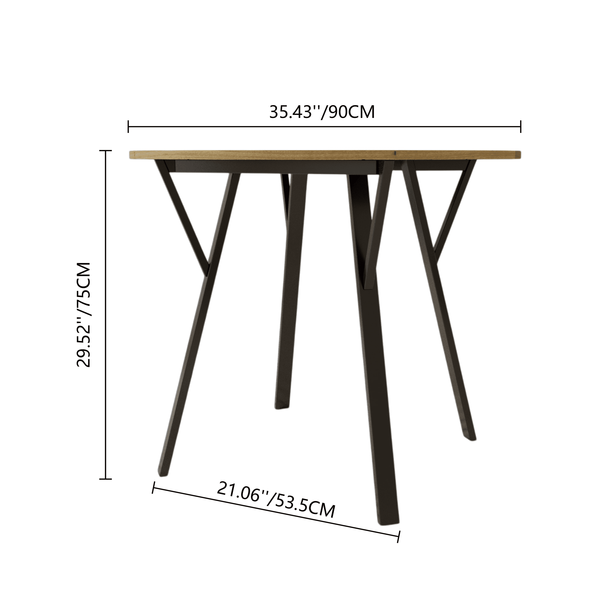 35.43in Round Dining Table for 2-4 People,Small Kitchen Table with Metal Black Legs,Modern Dining Room Table for Dining Room,Brown