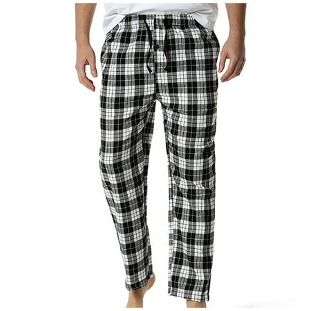 

HAPIMO Rollbacks Men s Flannel Pajama Pant Buffalo Plaid Pajama with Pockets Wide Leg Lightweight Casual Elastic Waist Home Pant White XXXL