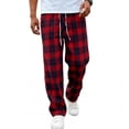 thumbnail image 5 of Mens Plaid Wide Leg Trousers Elastic Waist Loose Fit Casual Pants with Pockets, Lightweight Comfort Bottoms for Daily Wear And Outdoor Activities Red L, 5 of 9
